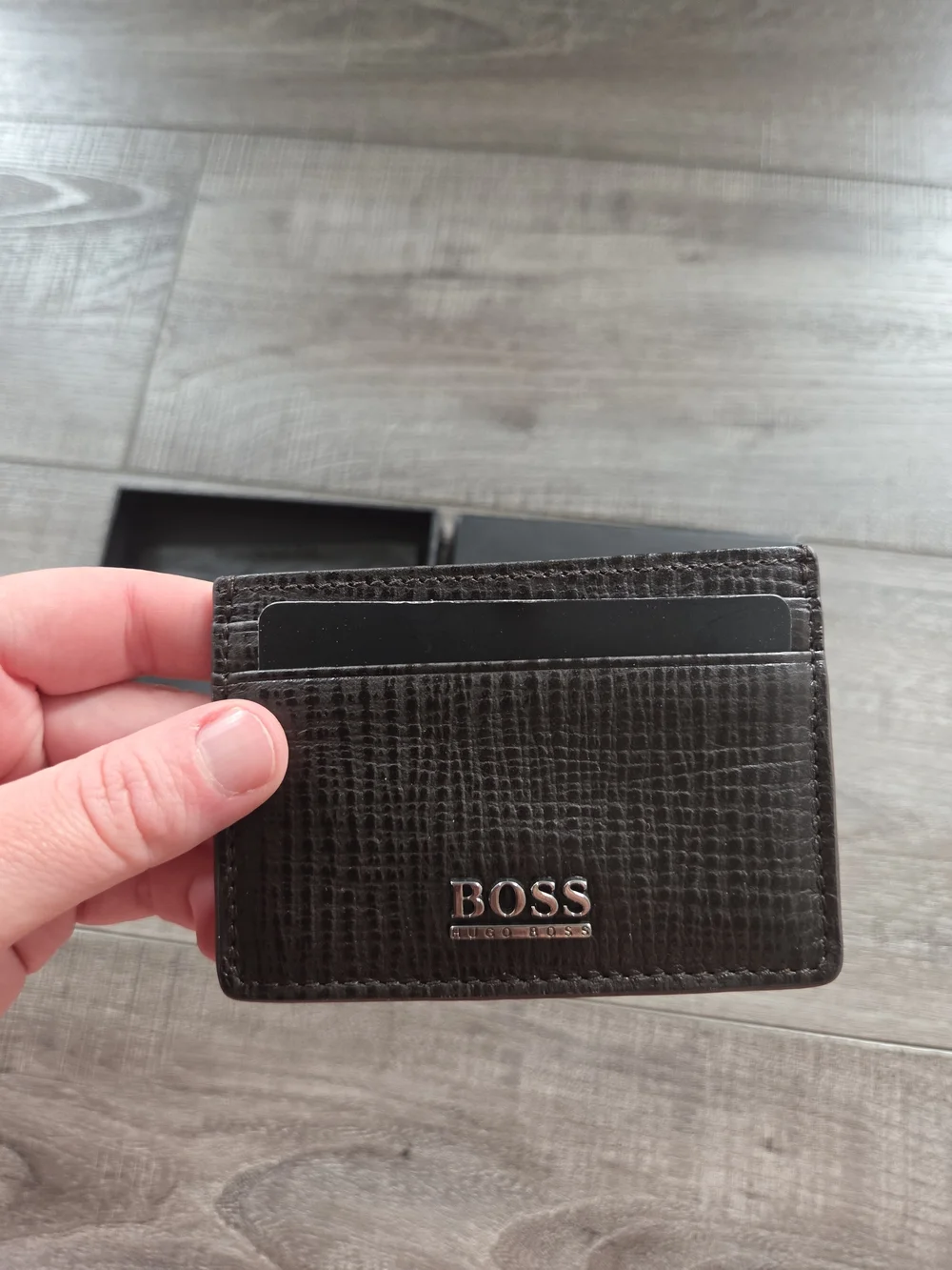 BOSS Brown Textured Leather Card Holder